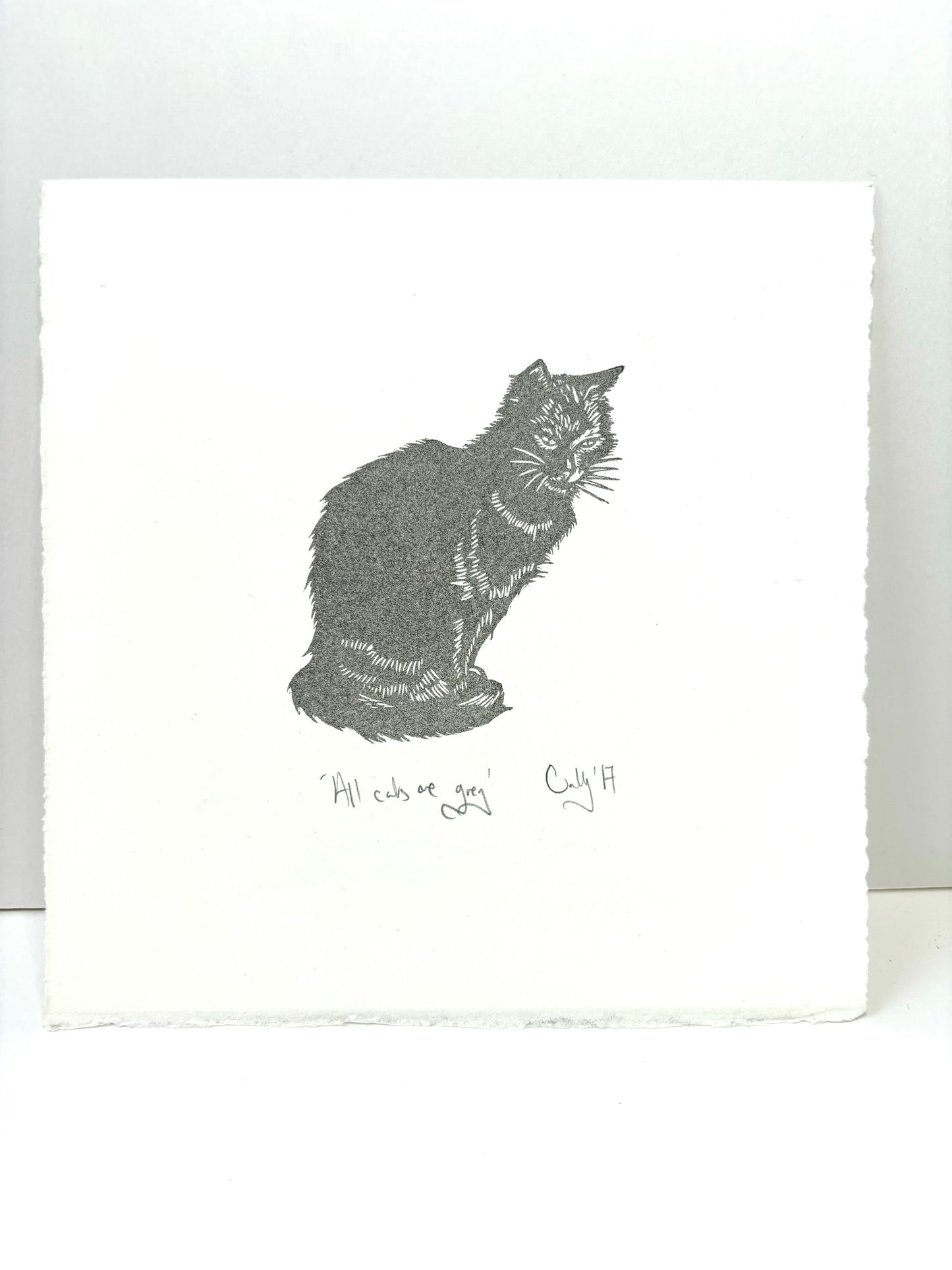 Grey Cat linoprint