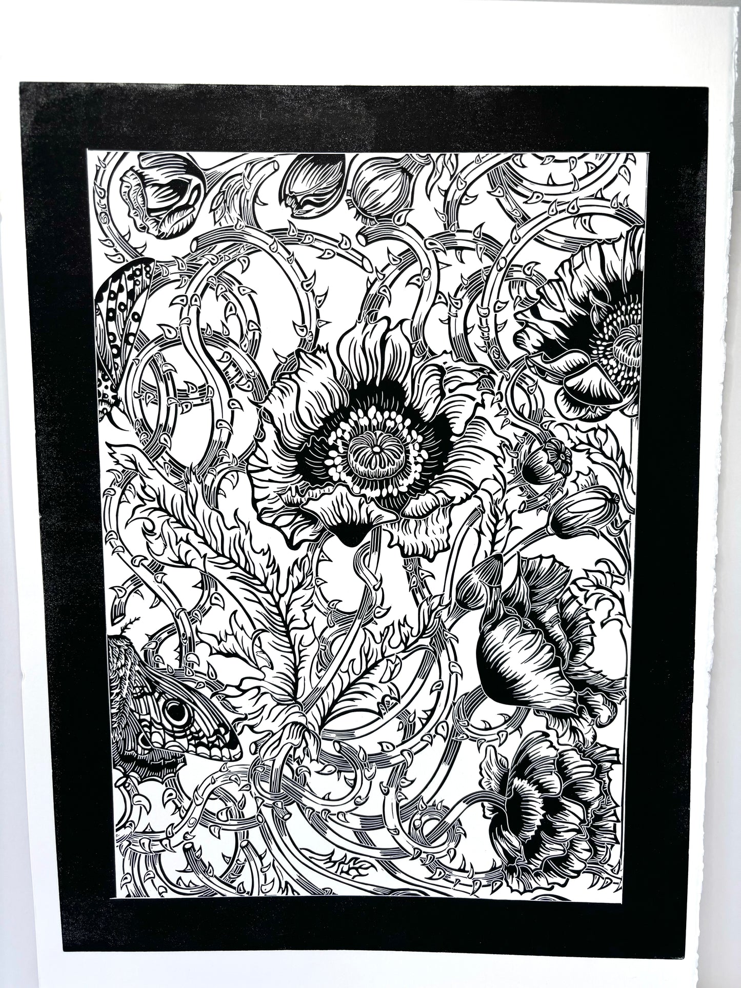 Super Seconds Festival listing: Poppy linoprint pattern sample