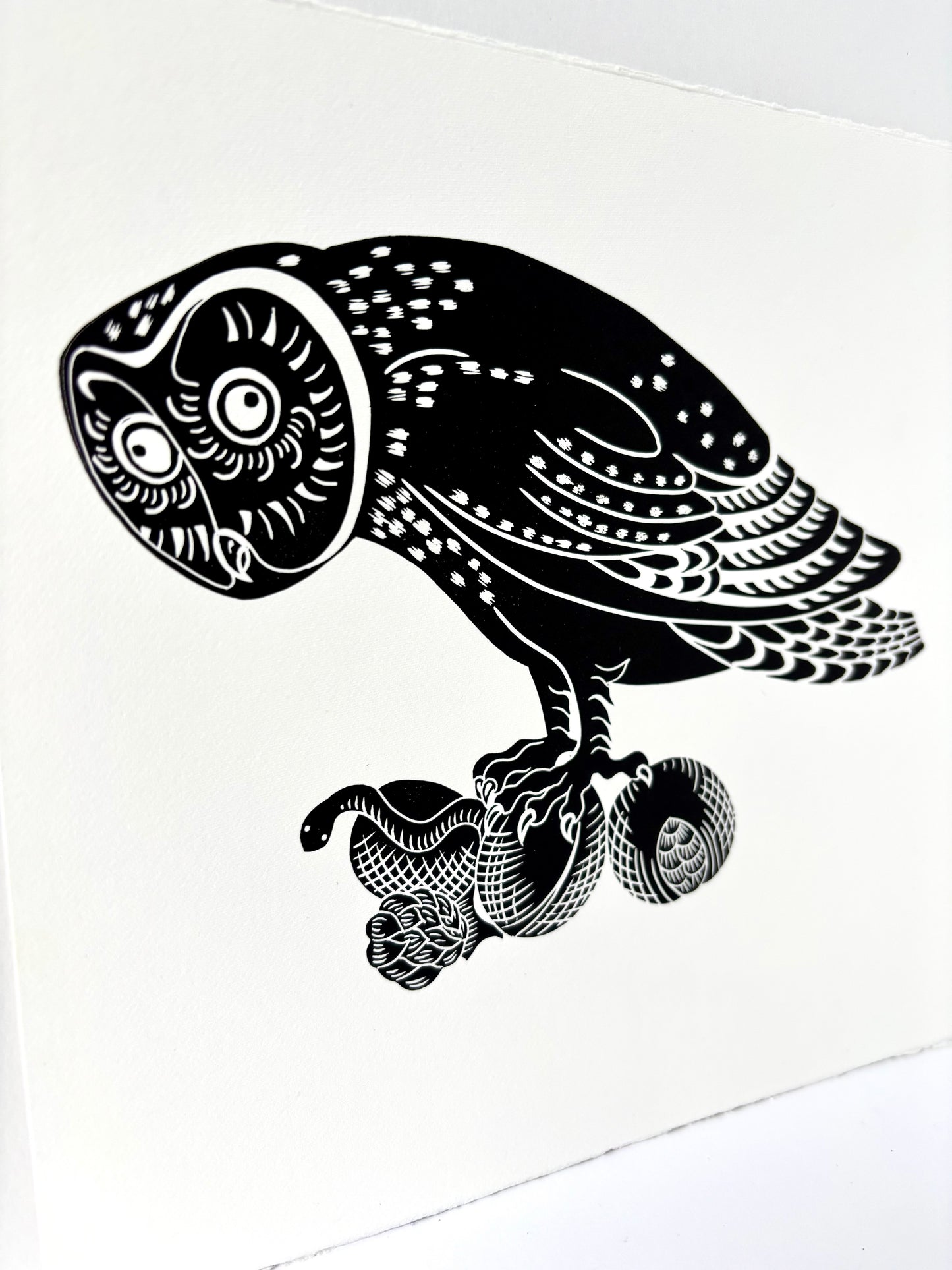 Anxious Owl limited edition linoprint