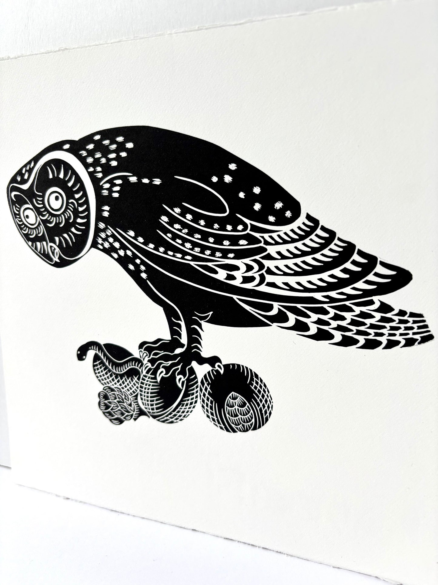 Anxious Owl limited edition linoprint