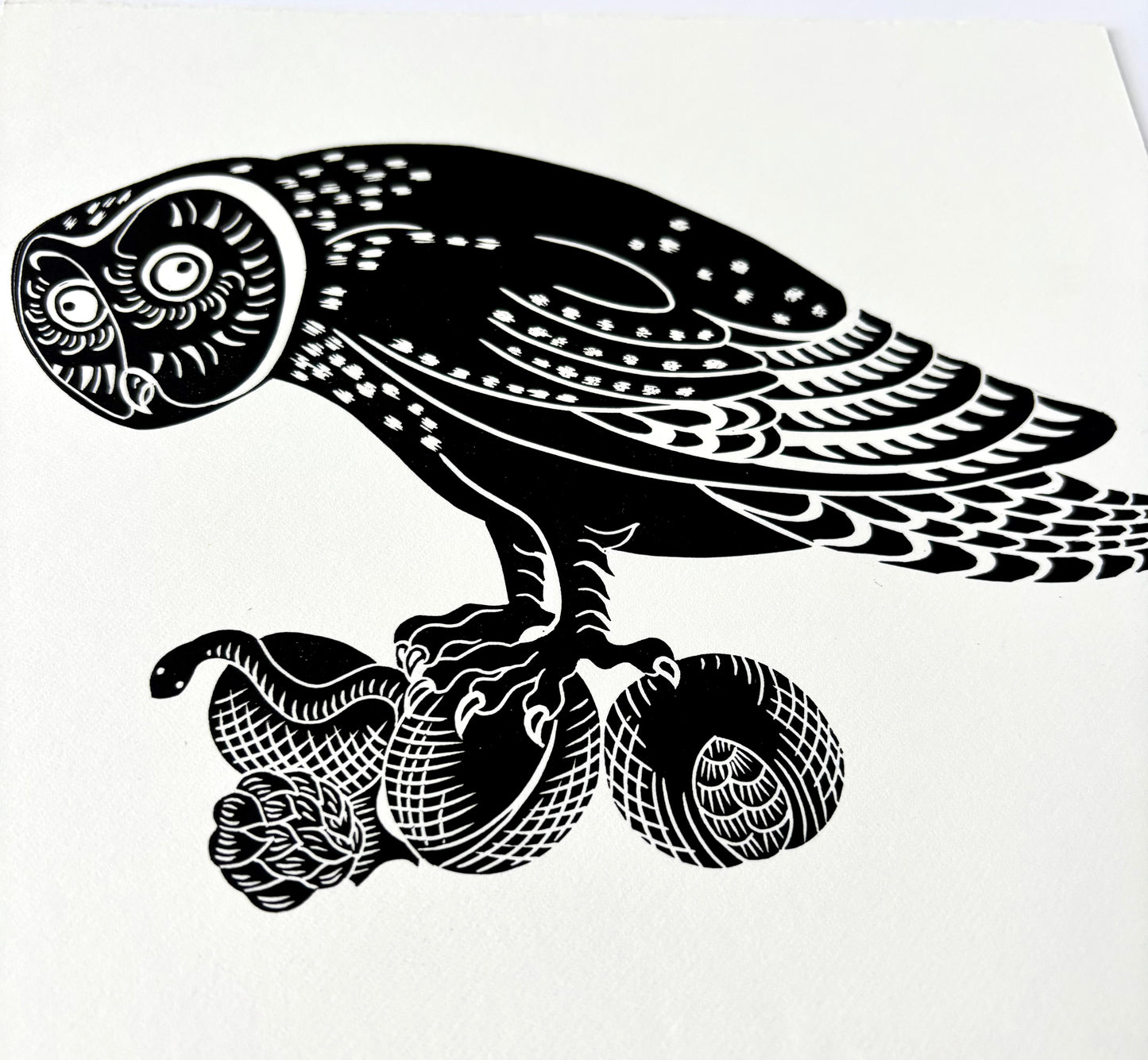 Anxious Owl limited edition linoprint