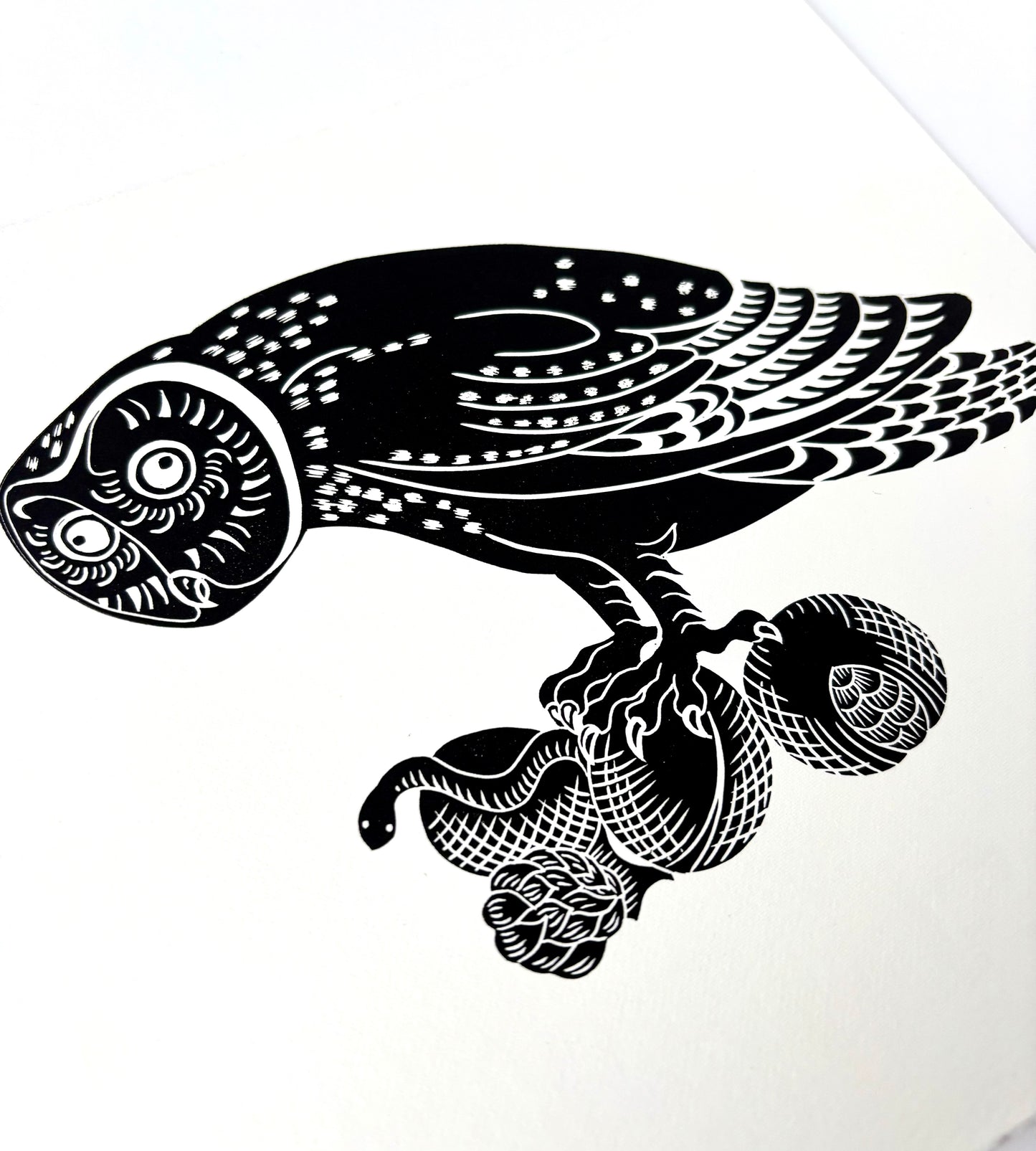 Anxious Owl limited edition linoprint