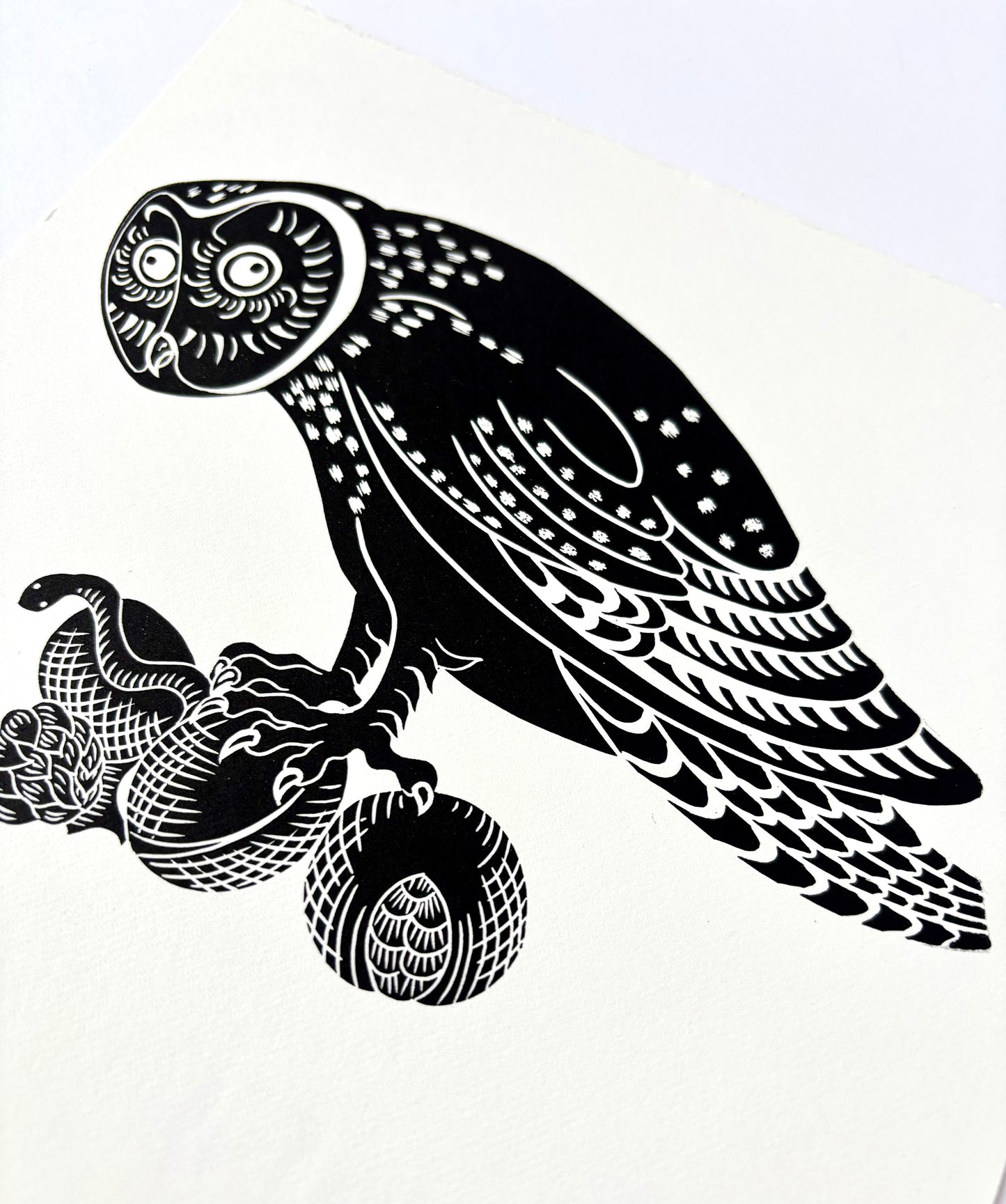 Anxious Owl limited edition linoprint