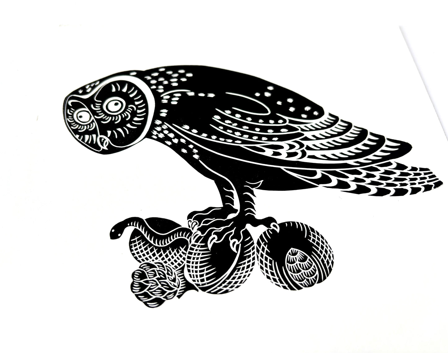Anxious Owl limited edition linoprint