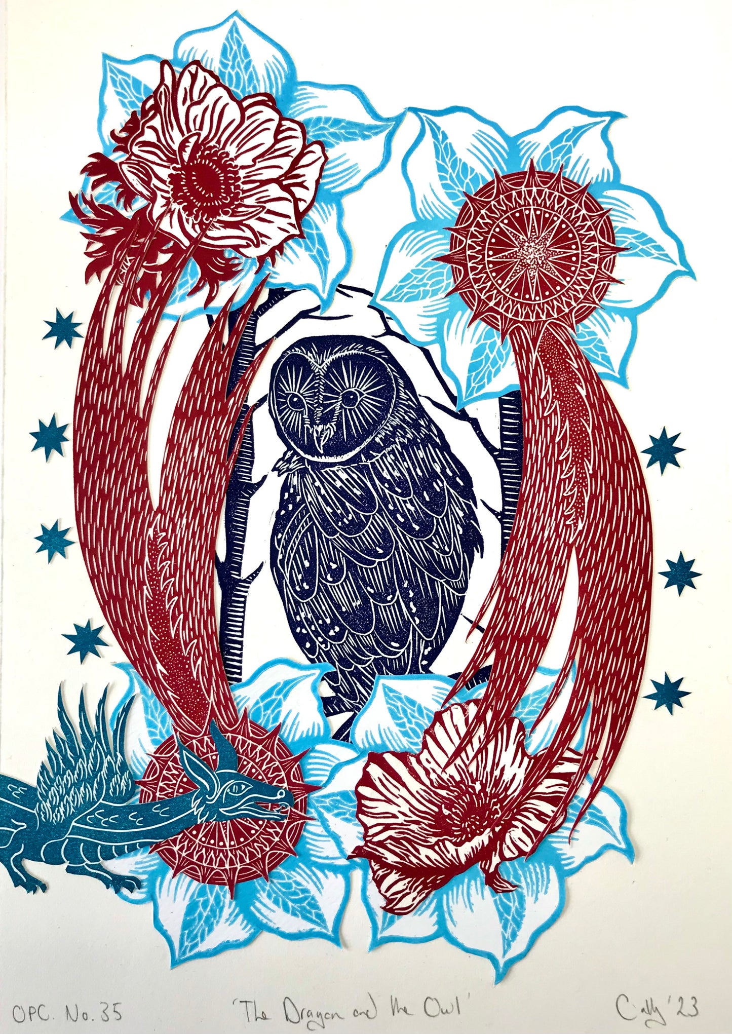 The Dragon and Owl original print collage