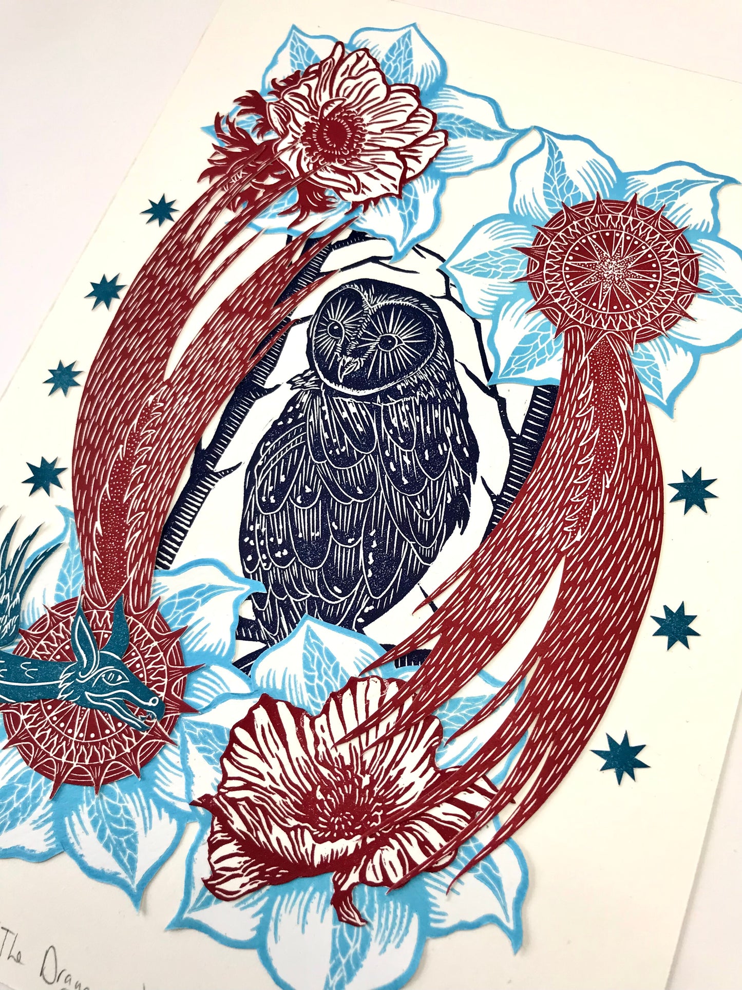 The Dragon and Owl original print collage
