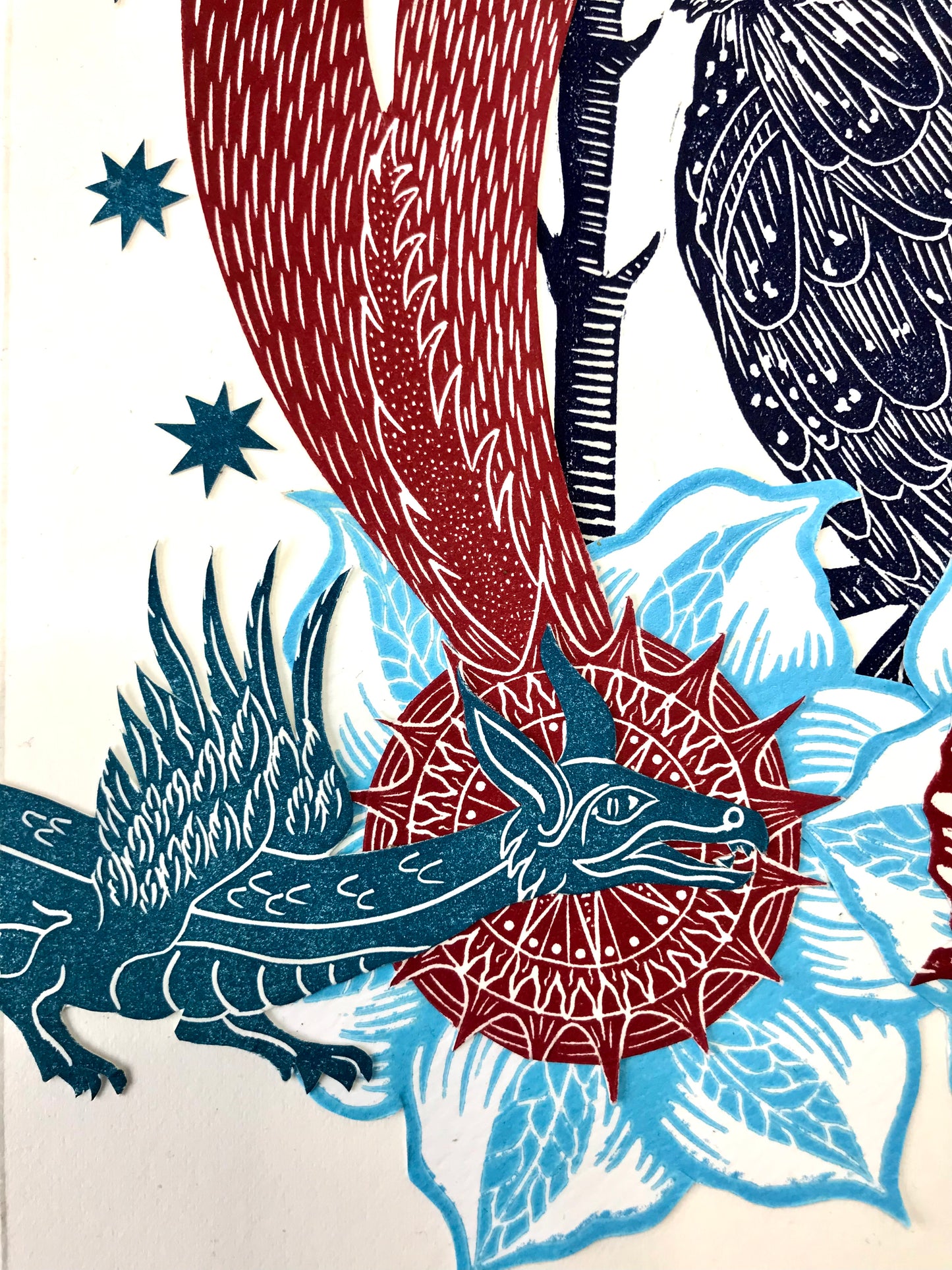 The Dragon and Owl original print collage