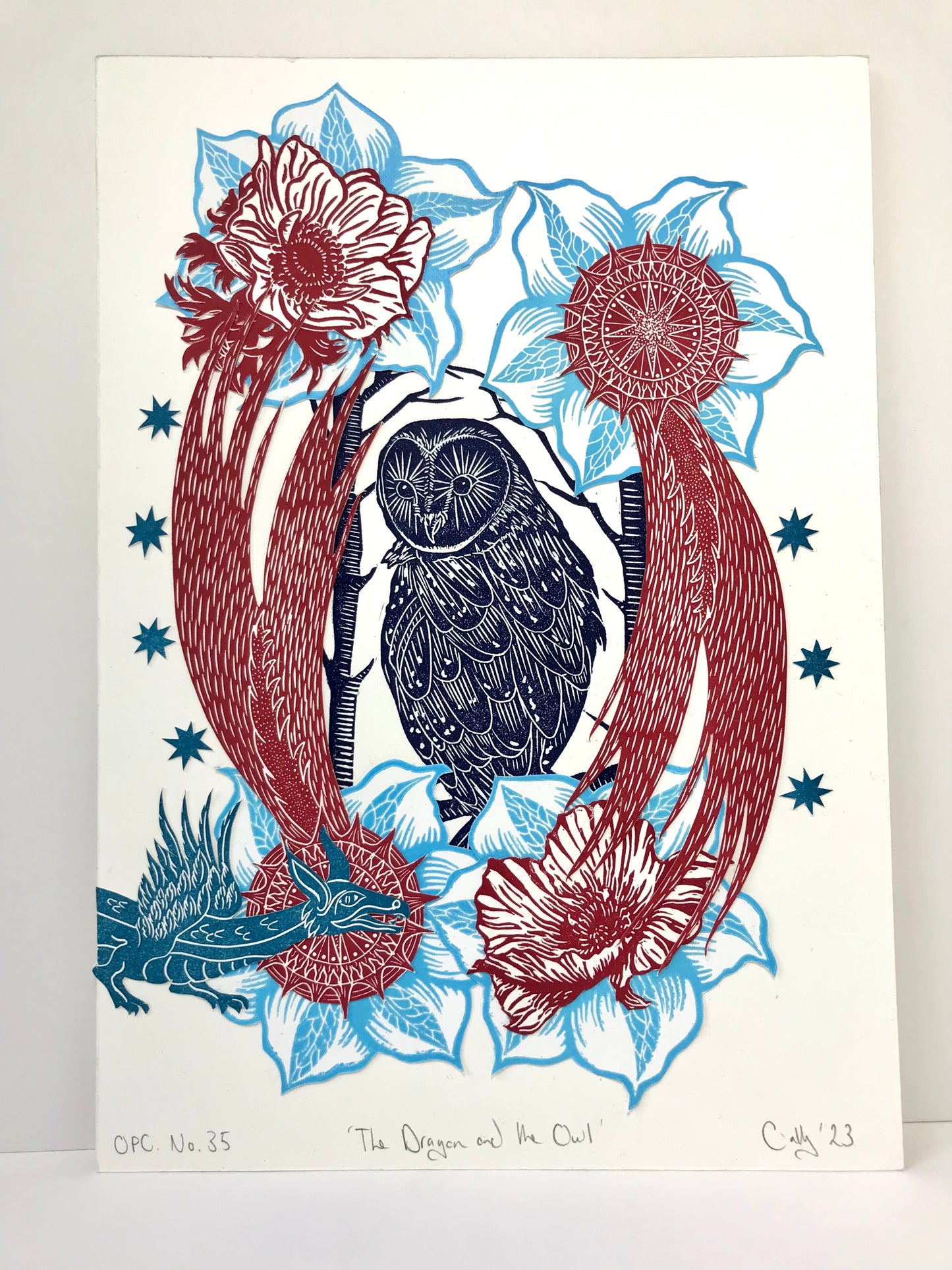 The Dragon and Owl original print collage