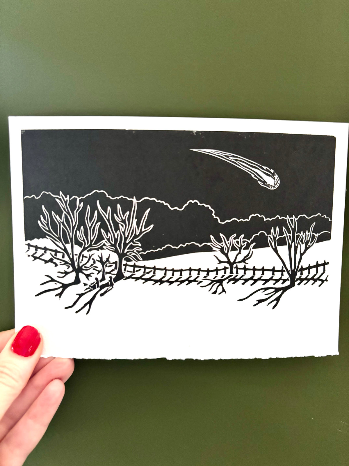 Super Seconds festival listing: 'Winter Comet' linoprint no.2