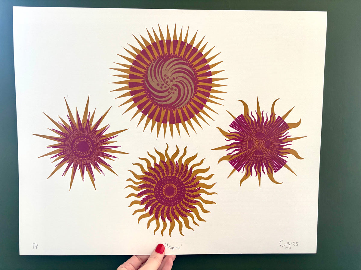 Super Seconds Festival listing: Hesperus comet linoprint 1
