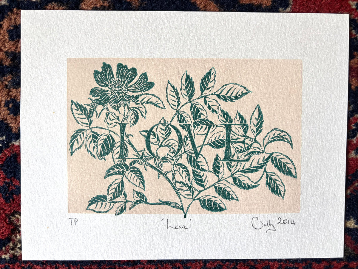 Super Seconds Festival listing: Love Dogwood Rose linoprint 2