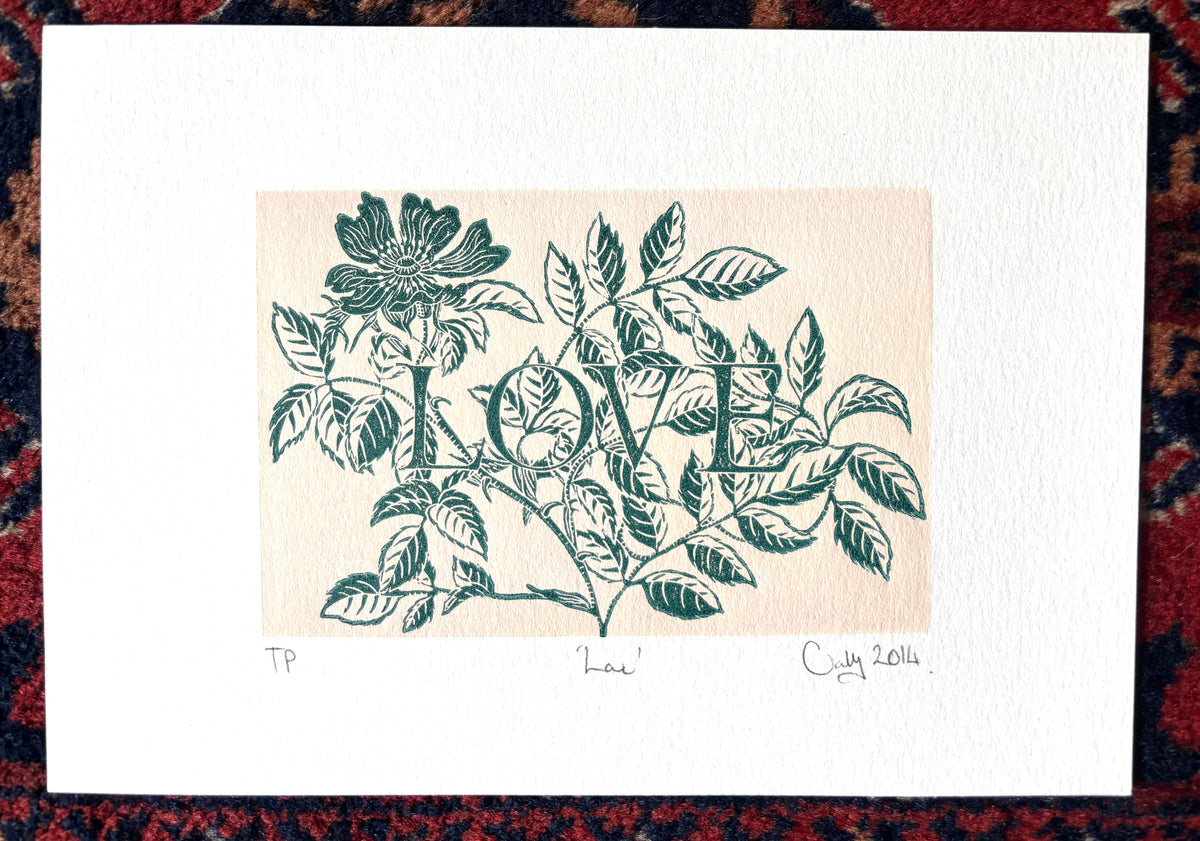 Super Seconds Festival listing: Love Dogwood Rose linoprint 1