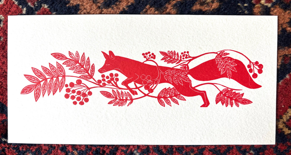 Super Seconds Festival listing: Fox and Rowan linoprint in red