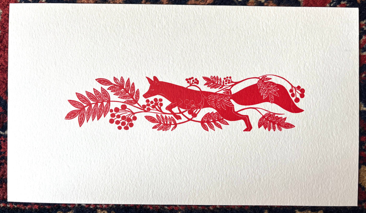 Super Seconds Festival listing: Fox and Rowan linoprint in red