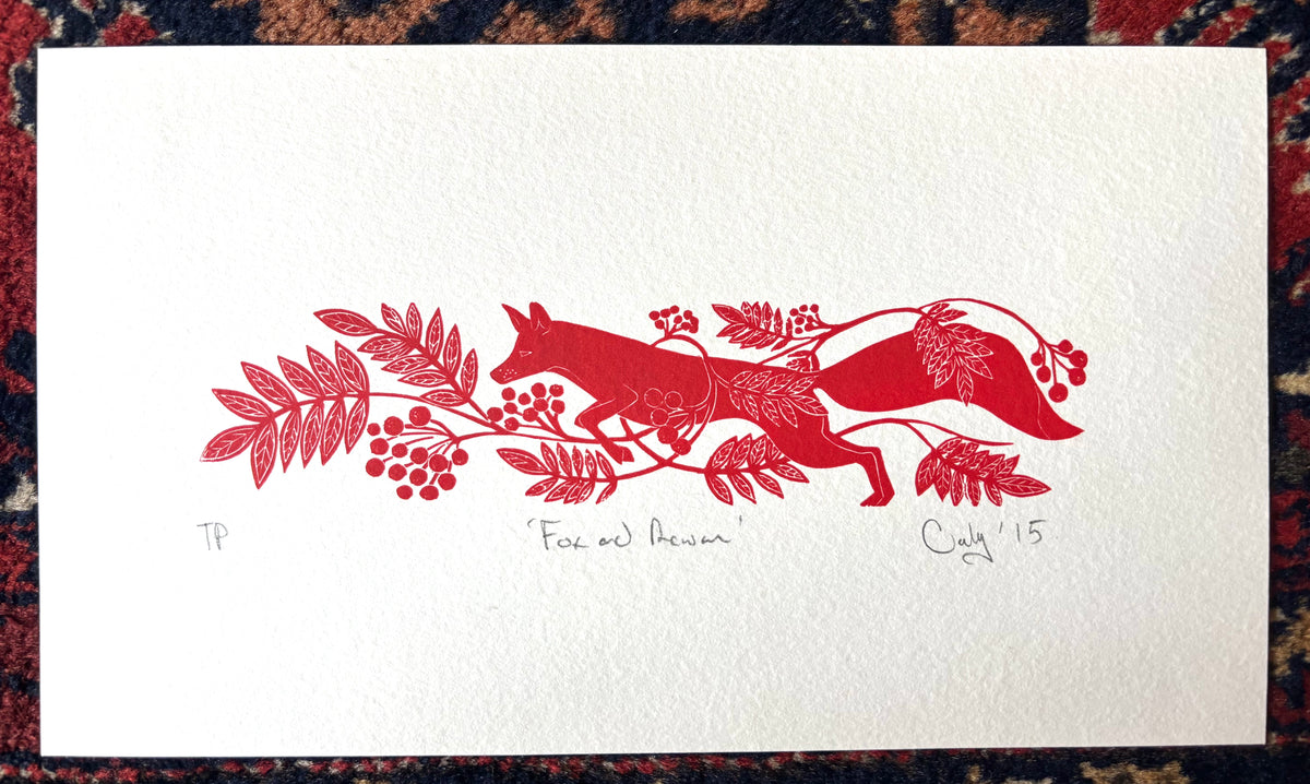 Super Seconds Festival listing: Fox and Rowan linoprint in red