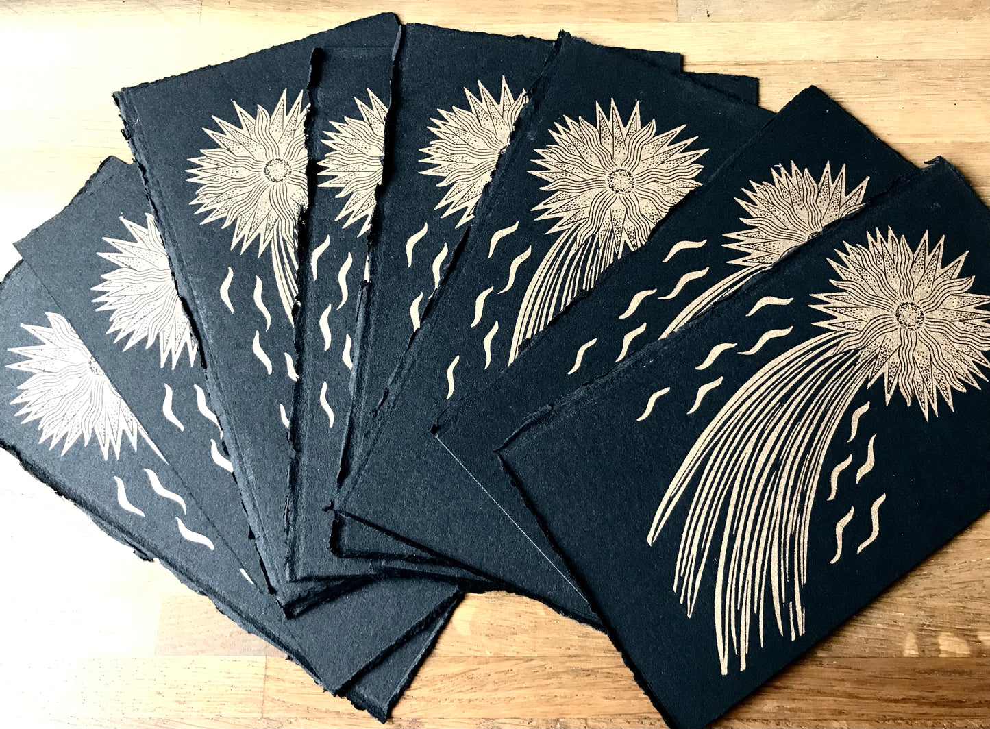 Mini gold comet linoprint