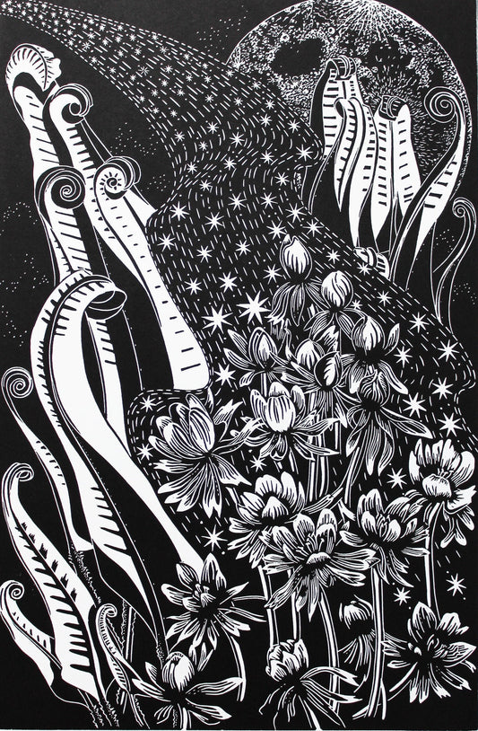 Anemones by Starlight limited edition linoprint