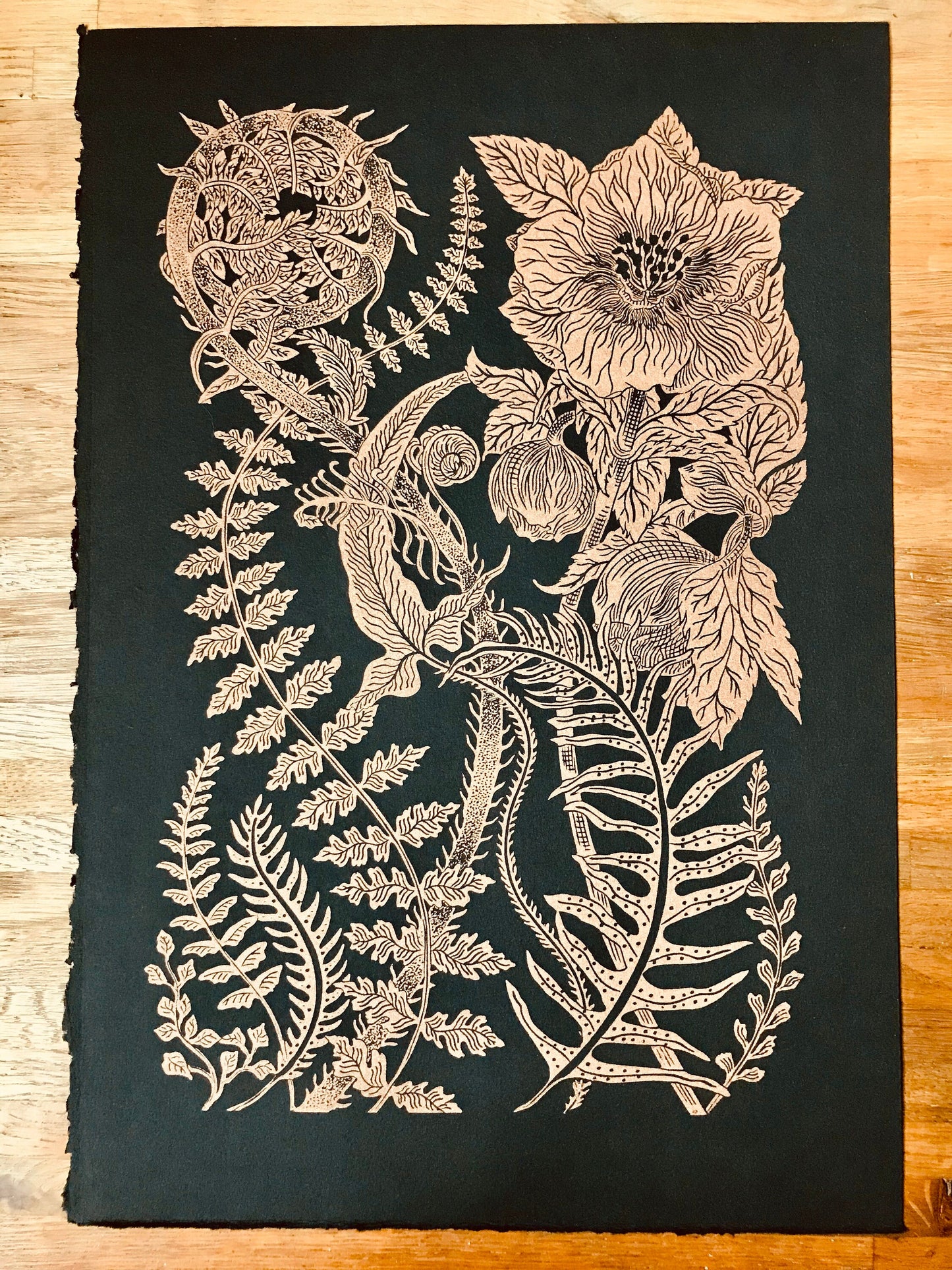 Wintering limited edition linoprint (copper edition)