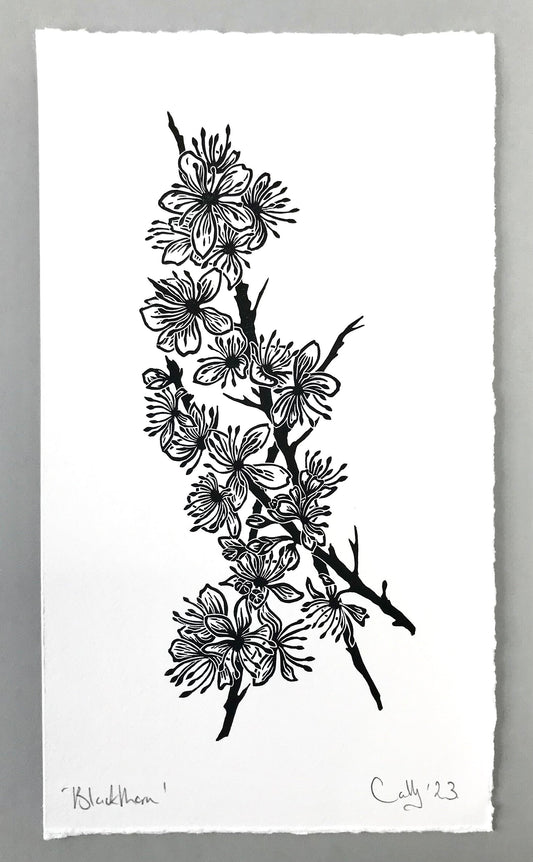 Blackthorn blossom linoprint