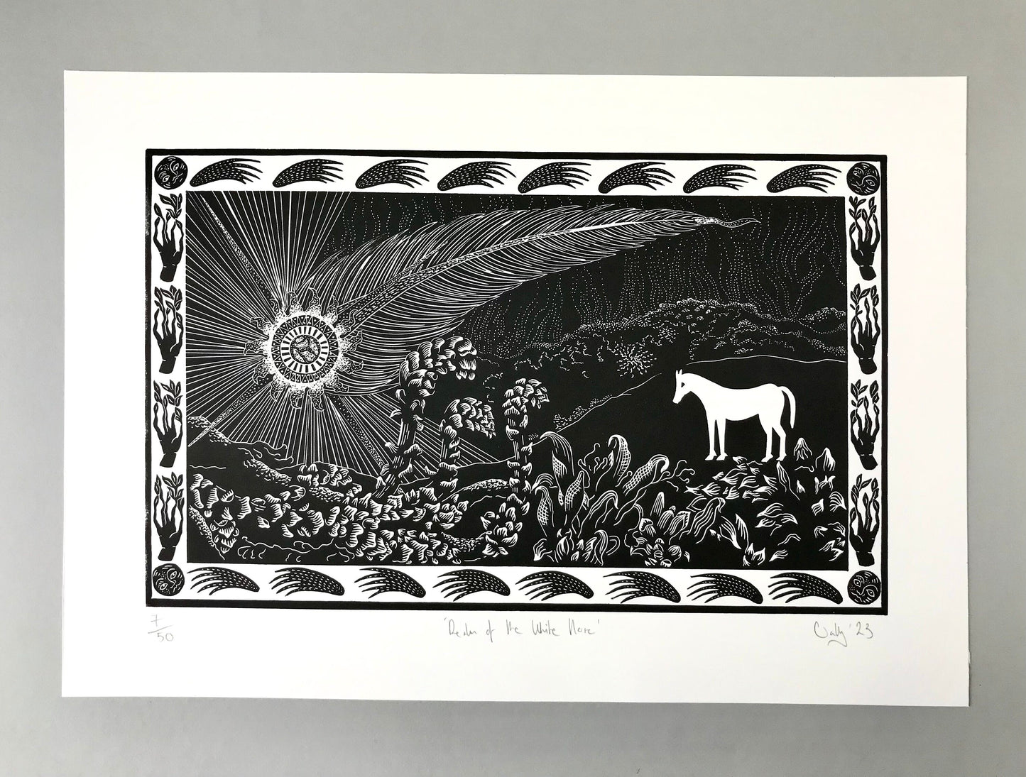 Realm of The White Horse limited edition linoprint