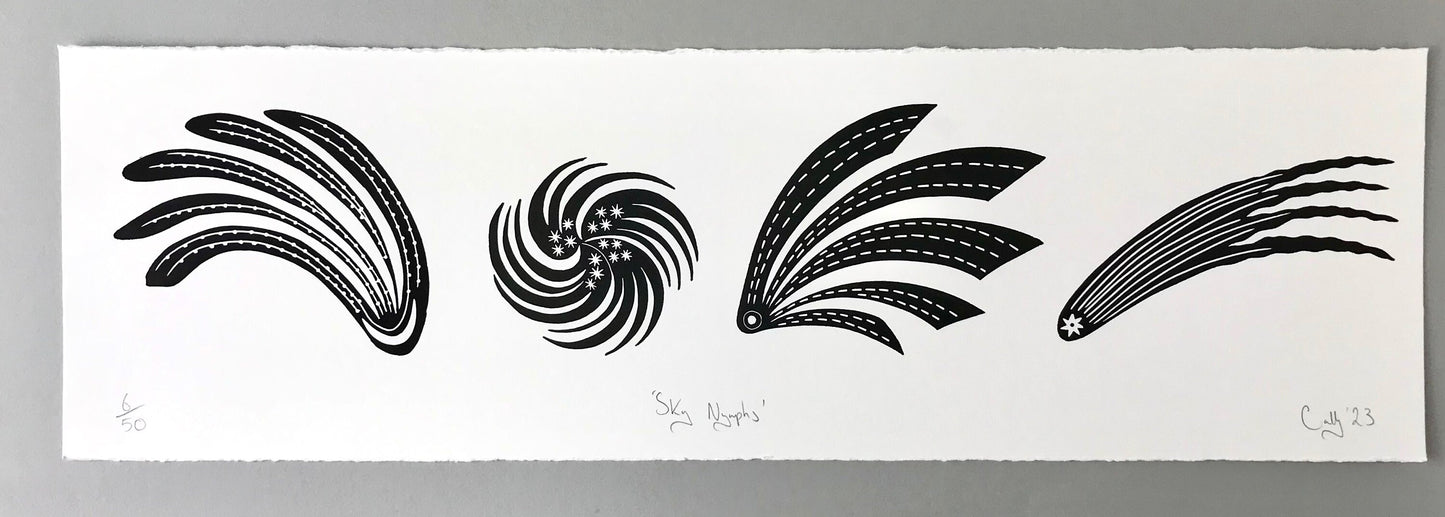 Sky Nymphs limited edition linoprint