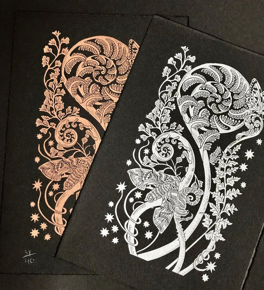 A Firework of Ferns limited edition linoprint.