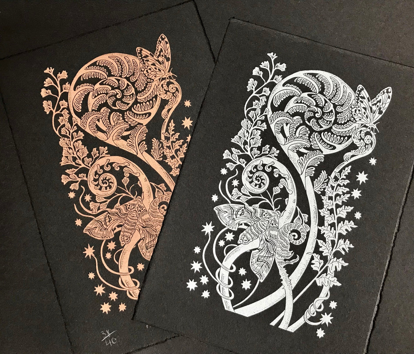 A Firework of Ferns limited edition linoprint.