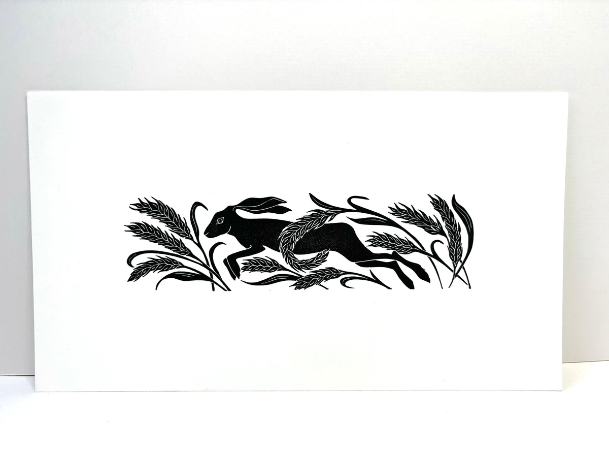 Super Seconds Festival listing: Running Hare linoprint