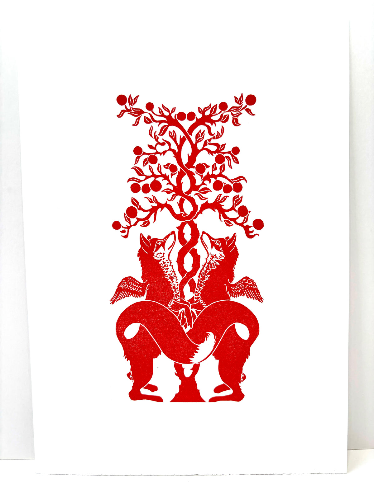 Super Seconds Festival listing: Fox and rowan linoprint in red