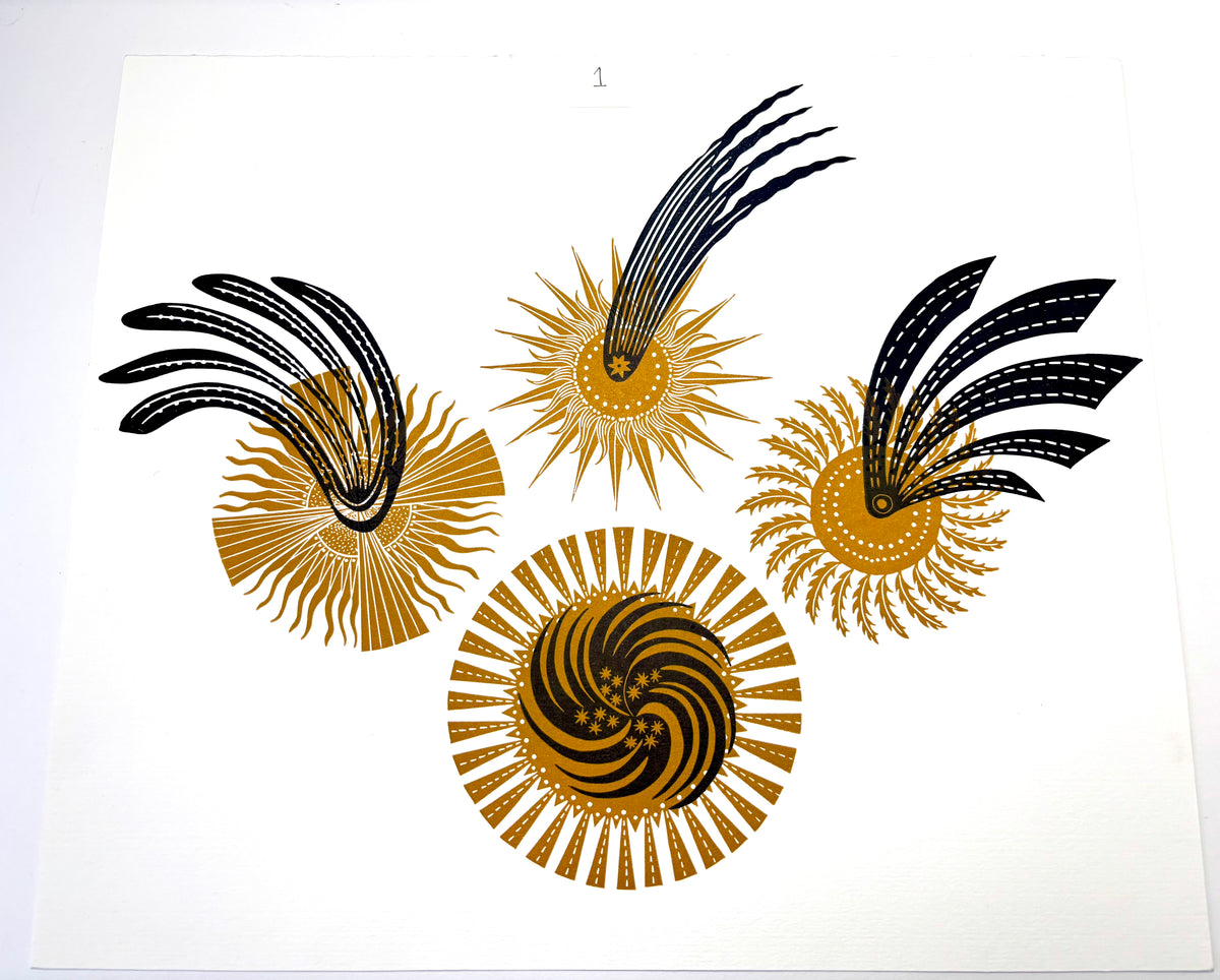 Super Seconds Festival listing: Hesperus test comet linoprint