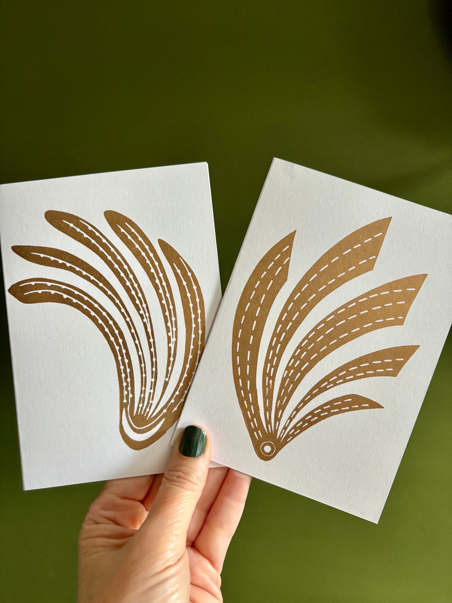 Handprinted gold linoprint comet cards, pack of two