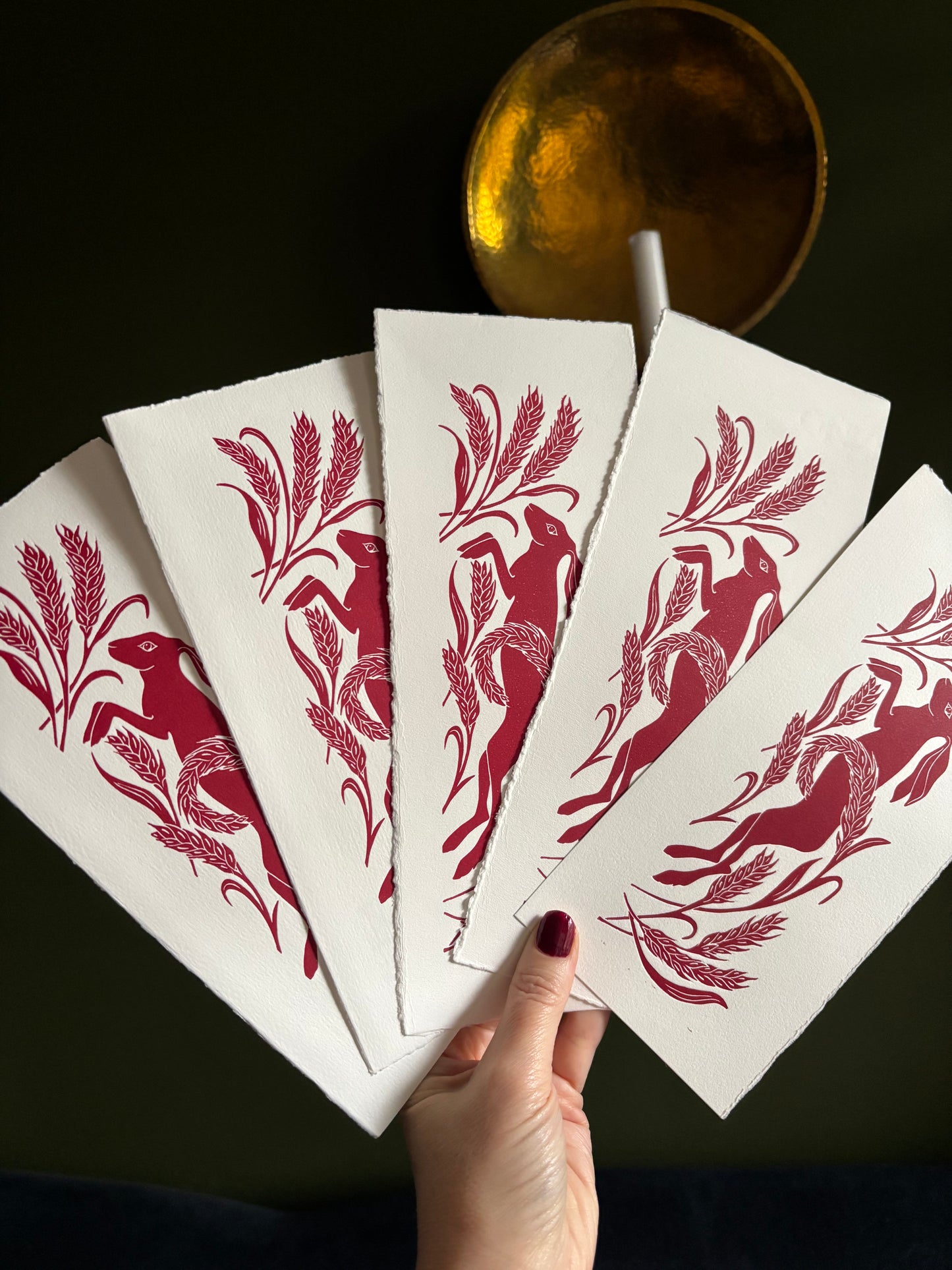Mini sample linoprint-hare and wheat 1