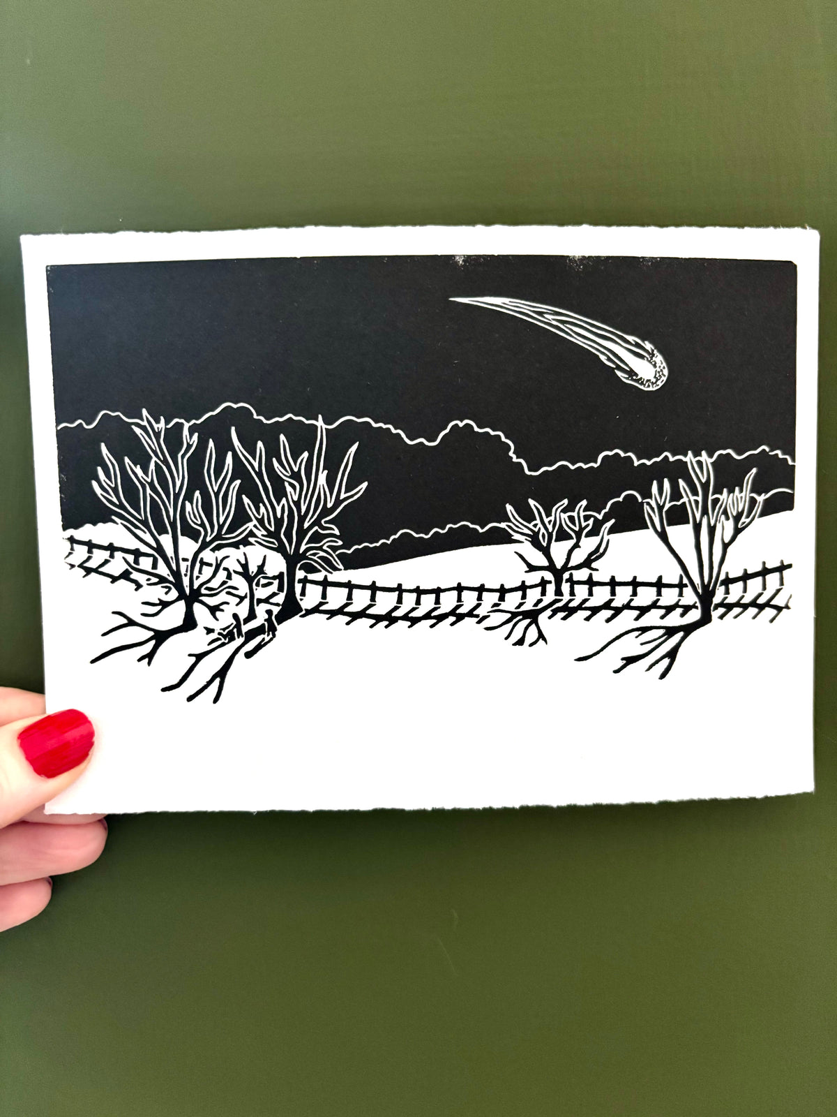 Super Seconds festival listing: 'Winter Comet' linoprint no.1