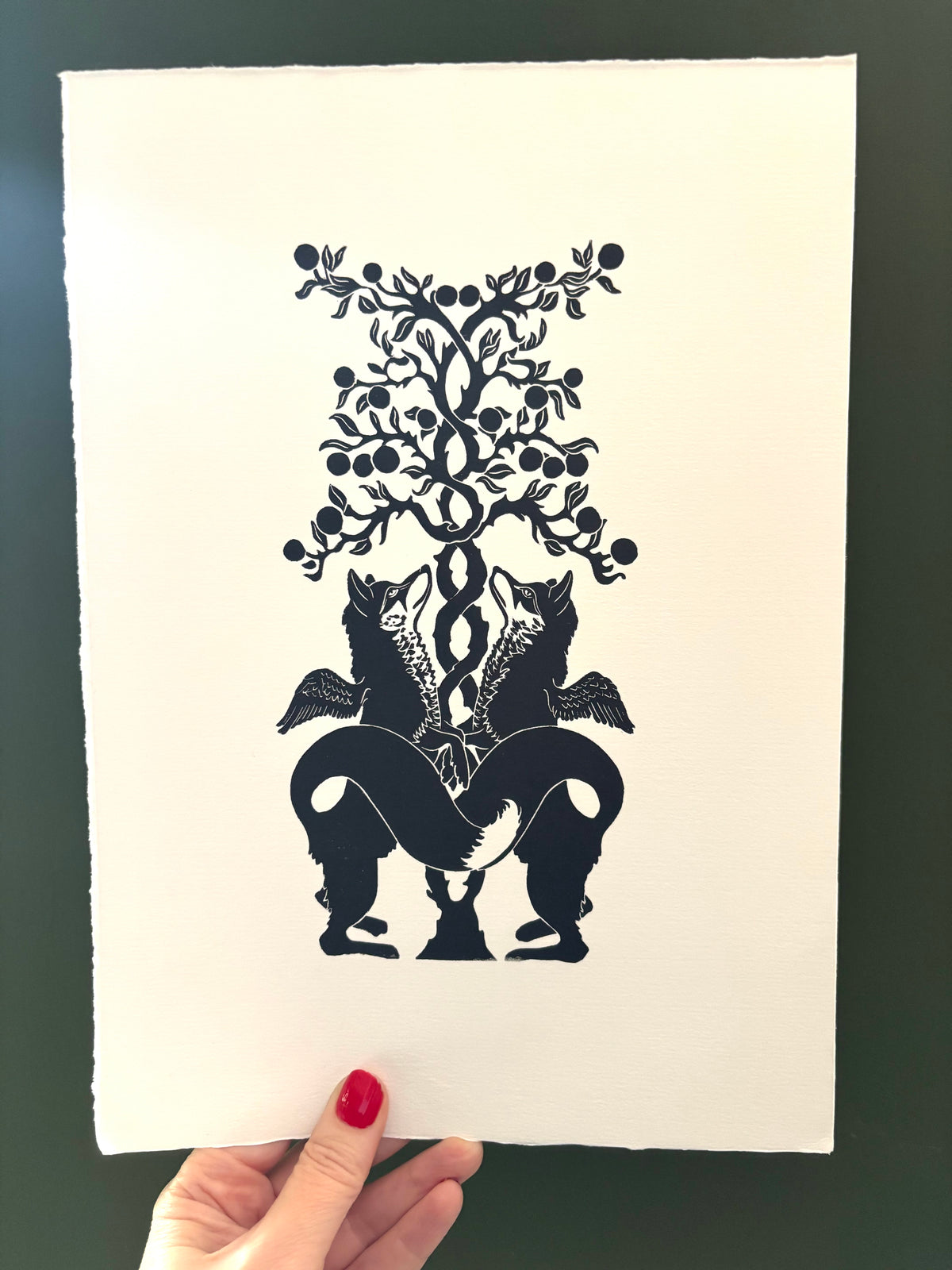 Super Seconds Festival listing: Fox and Orange Tree linoprint in black 2