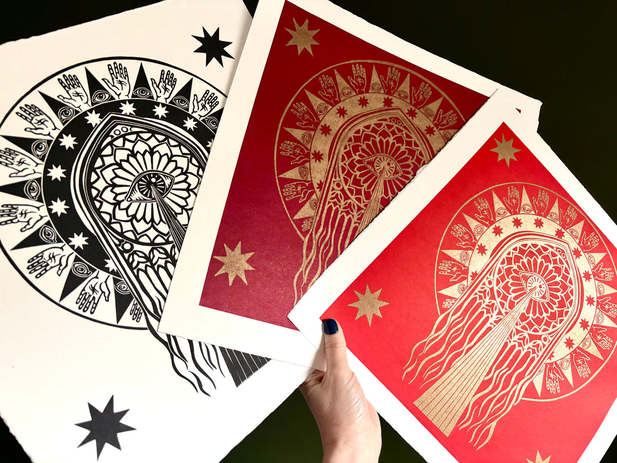 Super Seconds festival listing: Gothic inspired linoprint (black and white 1)