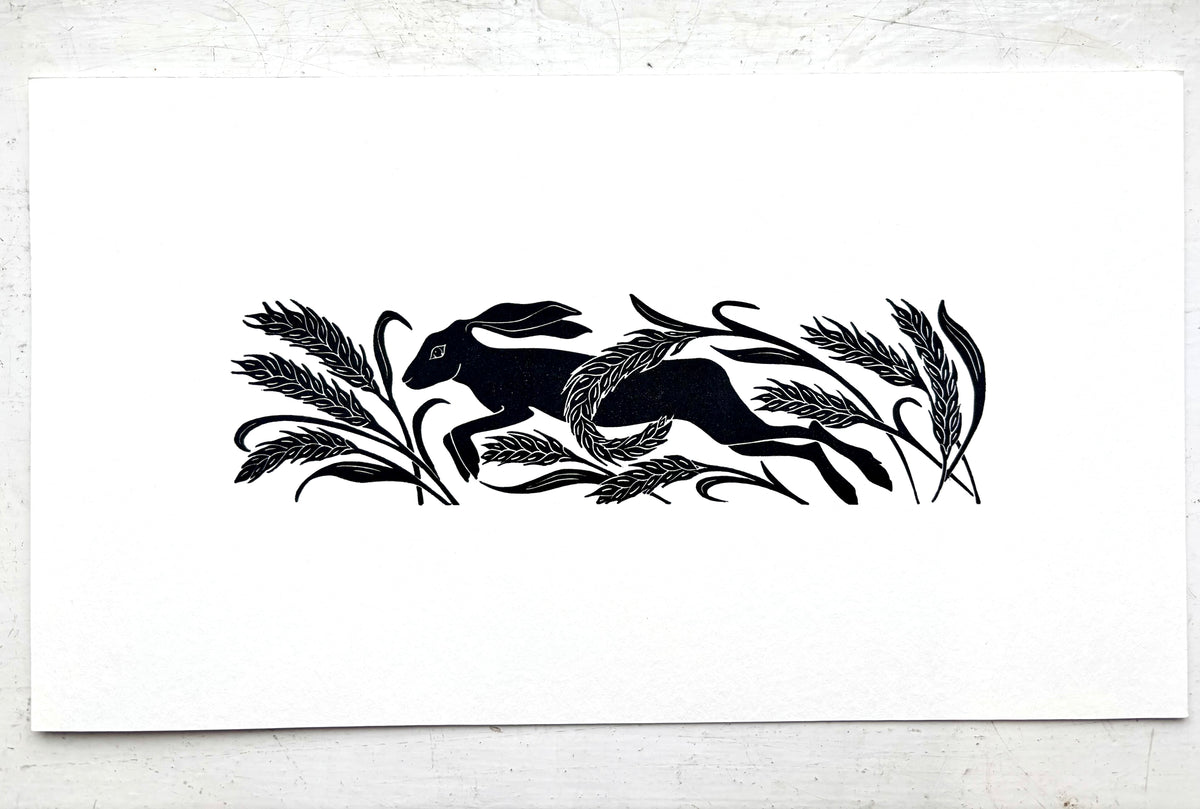 Super Seconds Festival listing: Running Hare linoprint 1