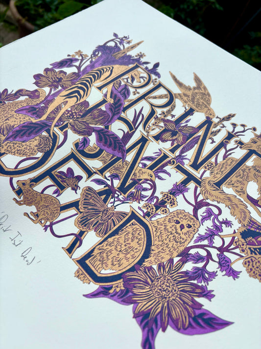 Print Isn't Dead limited edition linoprint (purple/lilac pink)