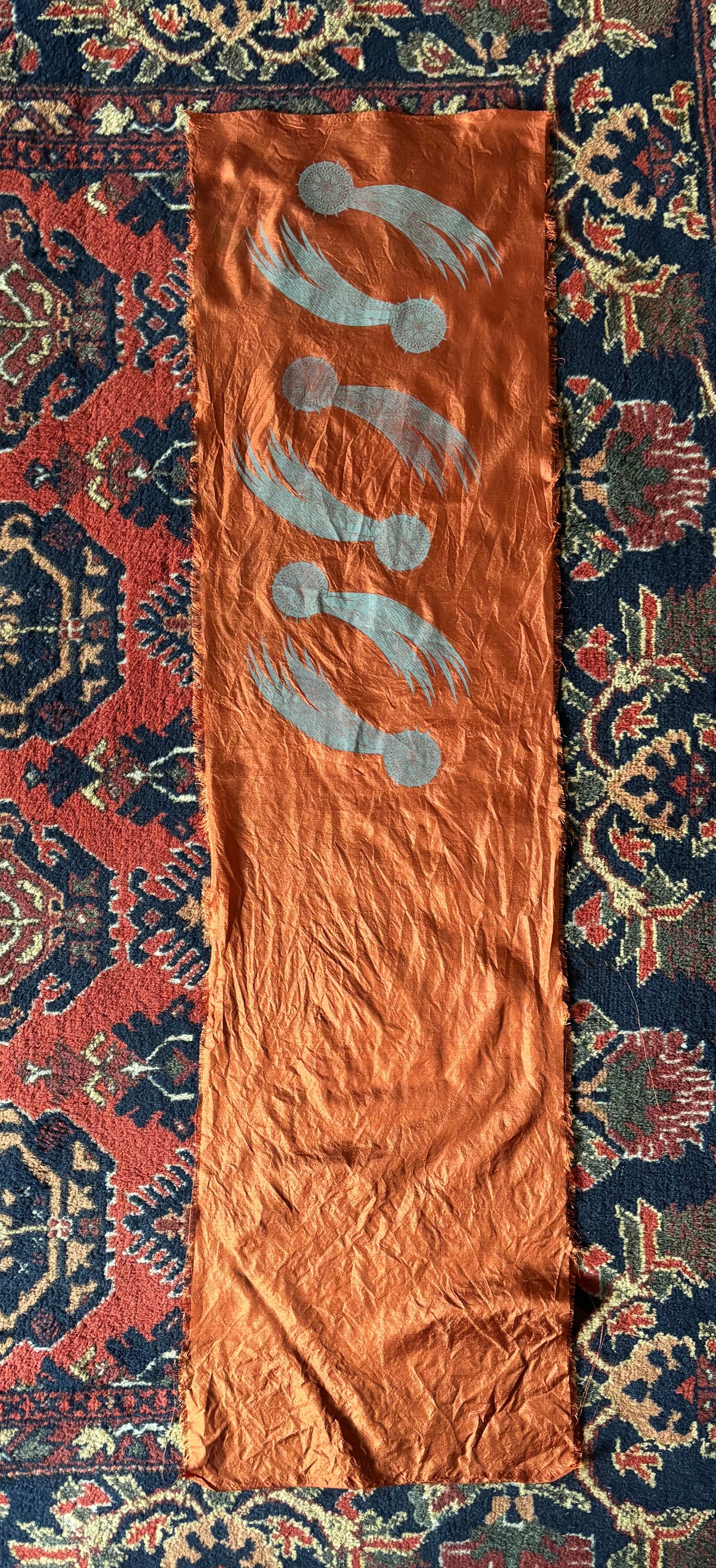 Super Seconds festival listing: Swatch of 100% silk with hand printed motifs