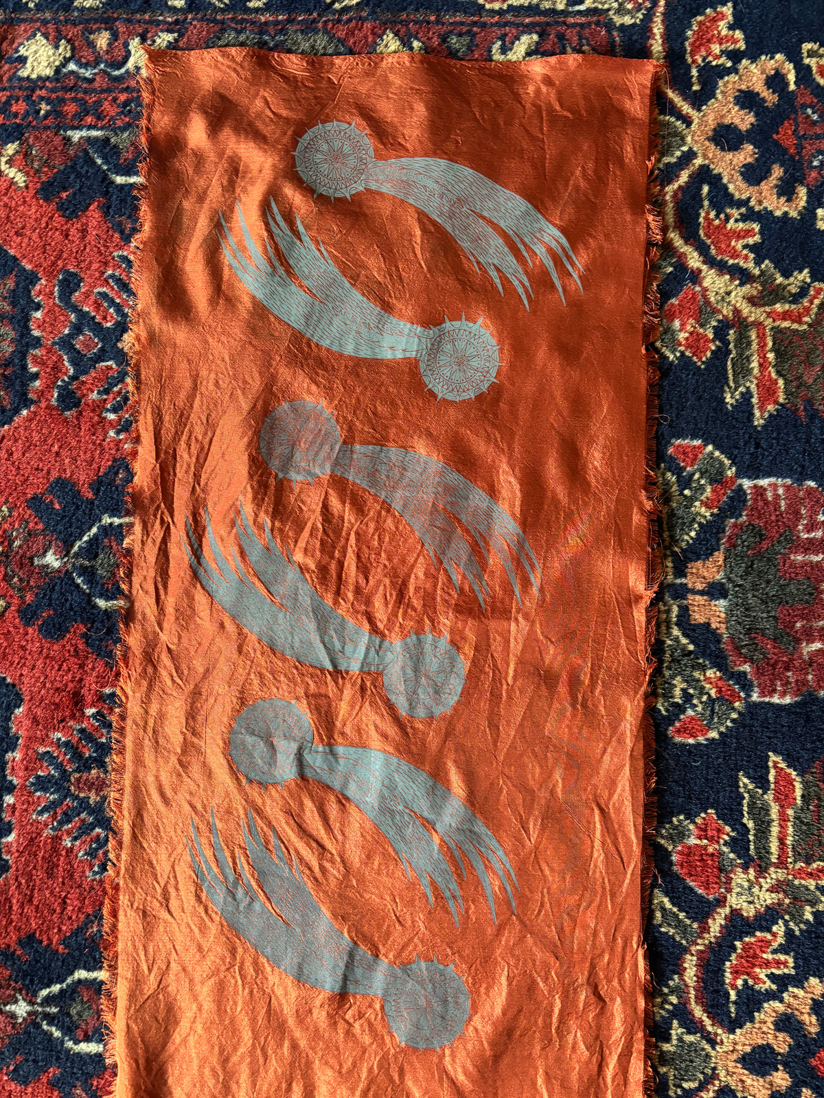 Super Seconds festival listing: Swatch of 100% silk with hand printed motifs
