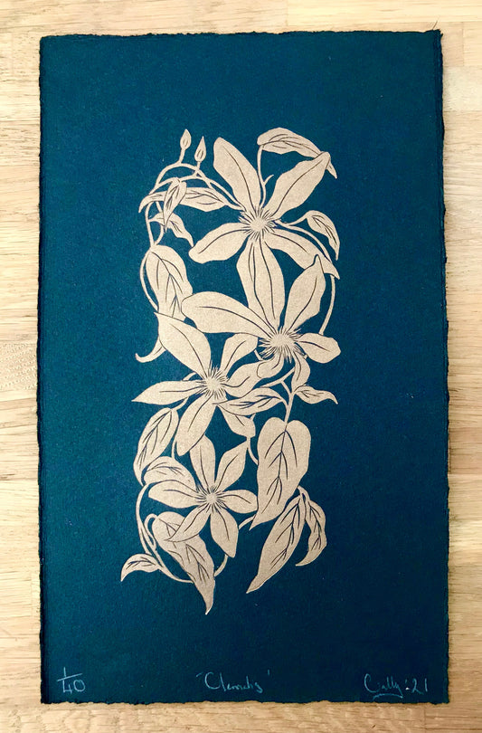 Clematis limited edition linoprint