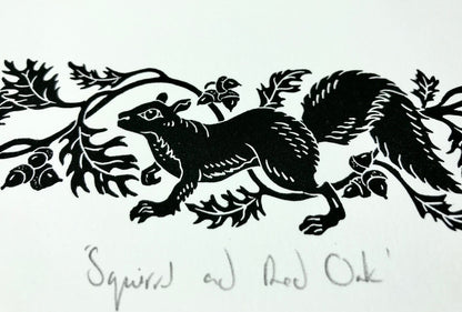 Limited edition Squirrel and Red Oak linoprint