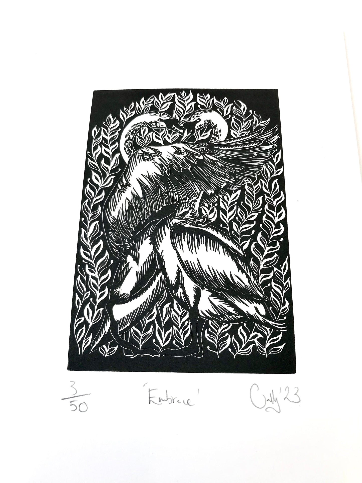 Embrace limited edition linoprint